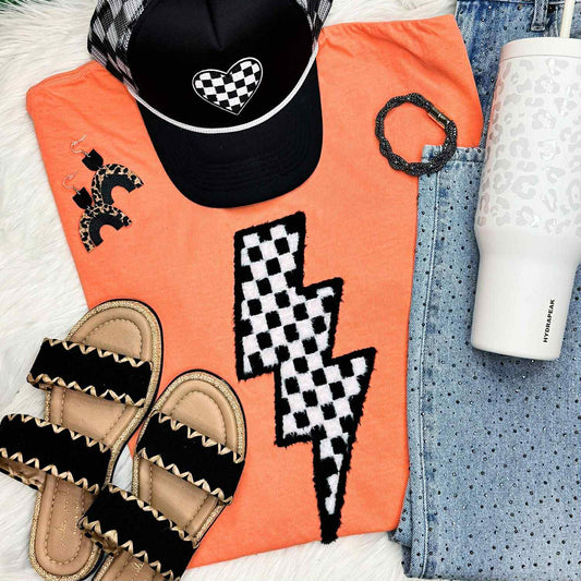 Fluffy Print Lightning Bolt Tee